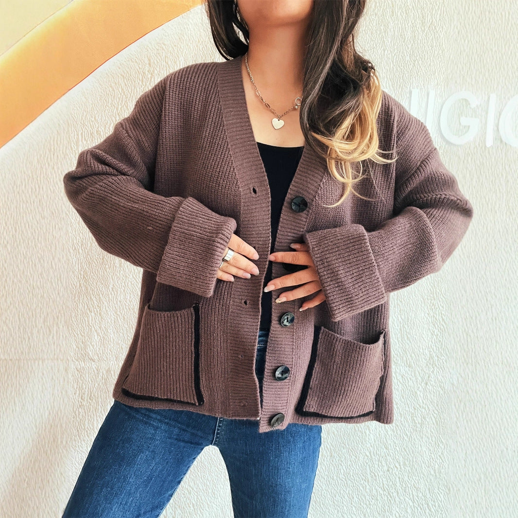 Damen Strickjacke mit eleganten Taschen und strukturiertem Design Drune
