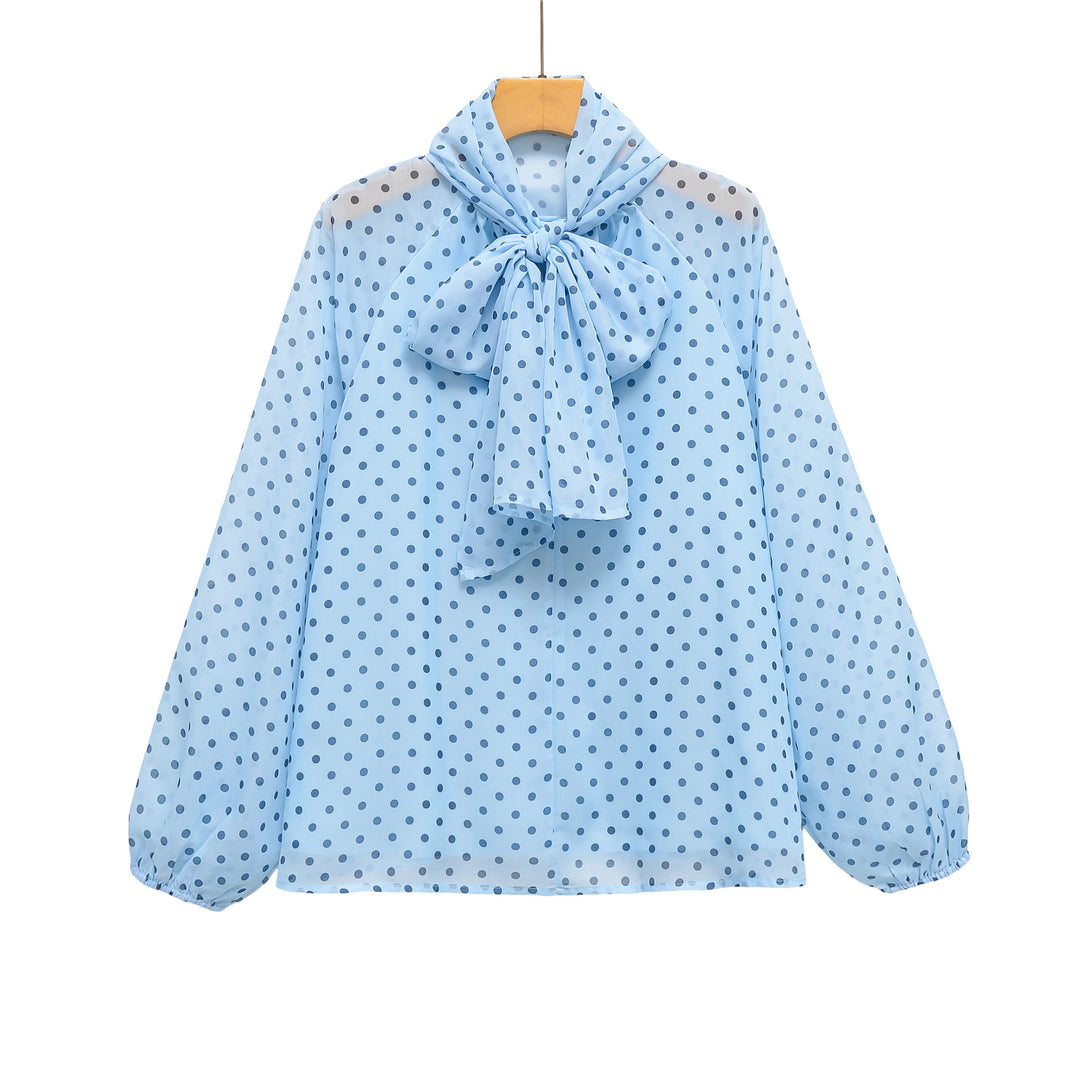 Damen Chiffonbluse mit Schleifenkragen und Ballonärmeln Drune