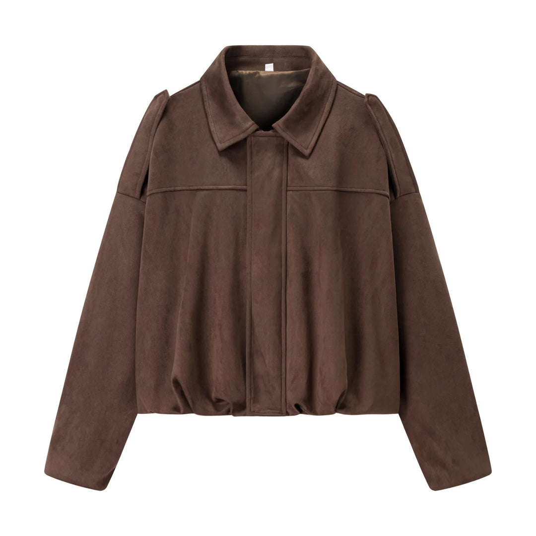 Damen nan cropped Boxy-Blouson mit Hemdkragen, verdeckter Frontleiste und elastischem Saum Drune