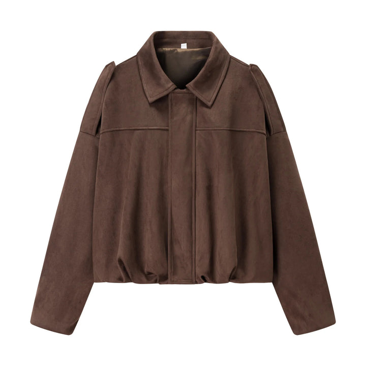 Damen nan cropped Boxy-Blouson mit Hemdkragen, verdeckter Frontleiste und elastischem Saum Drune