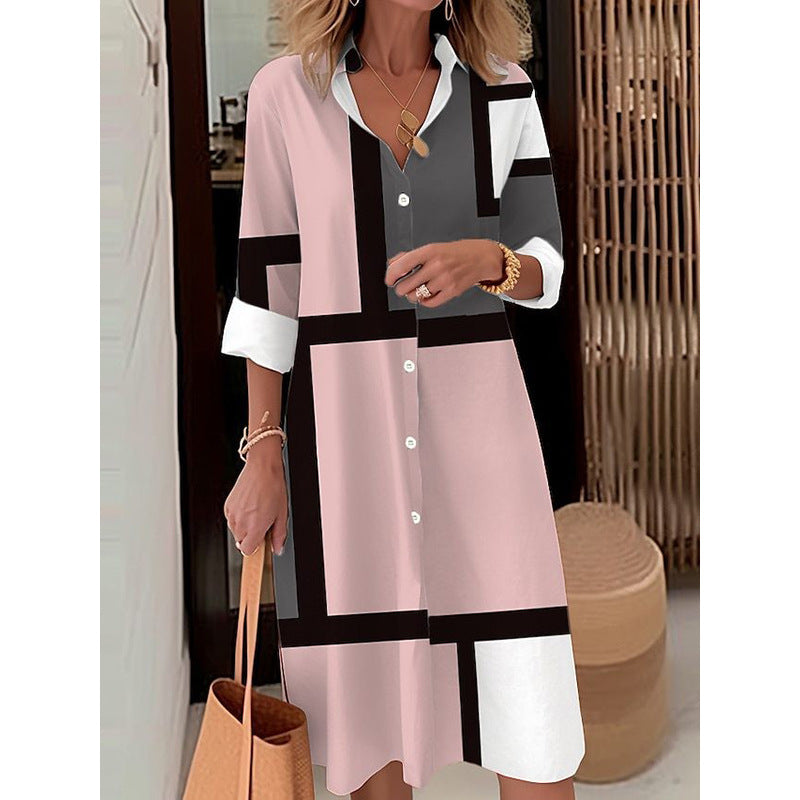 Damen Hemdblusenkleid mit modernem geometrischen Muster Drune
