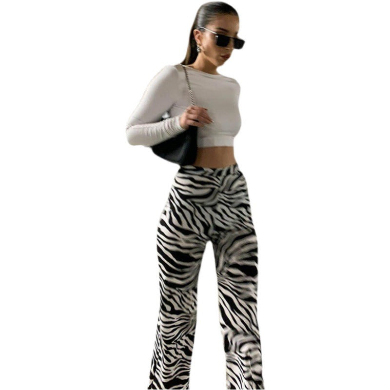 Damen Elegante Zebra-Print High-Waist Hose Drune