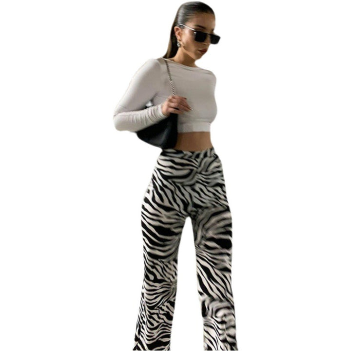Damen Elegante Zebra-Print High-Waist Hose Drune