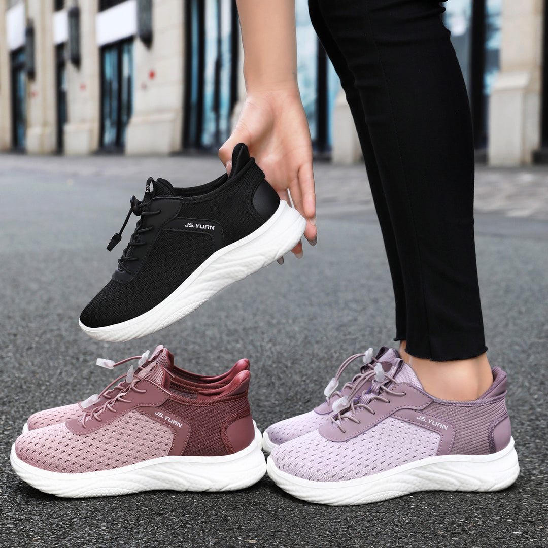 Damen nan leichter Strick-Sneaker mit elastischem Sockeneinstieg, Schnellzug-Schnürung und gedämpfter EVA-Zwischensohle Drune