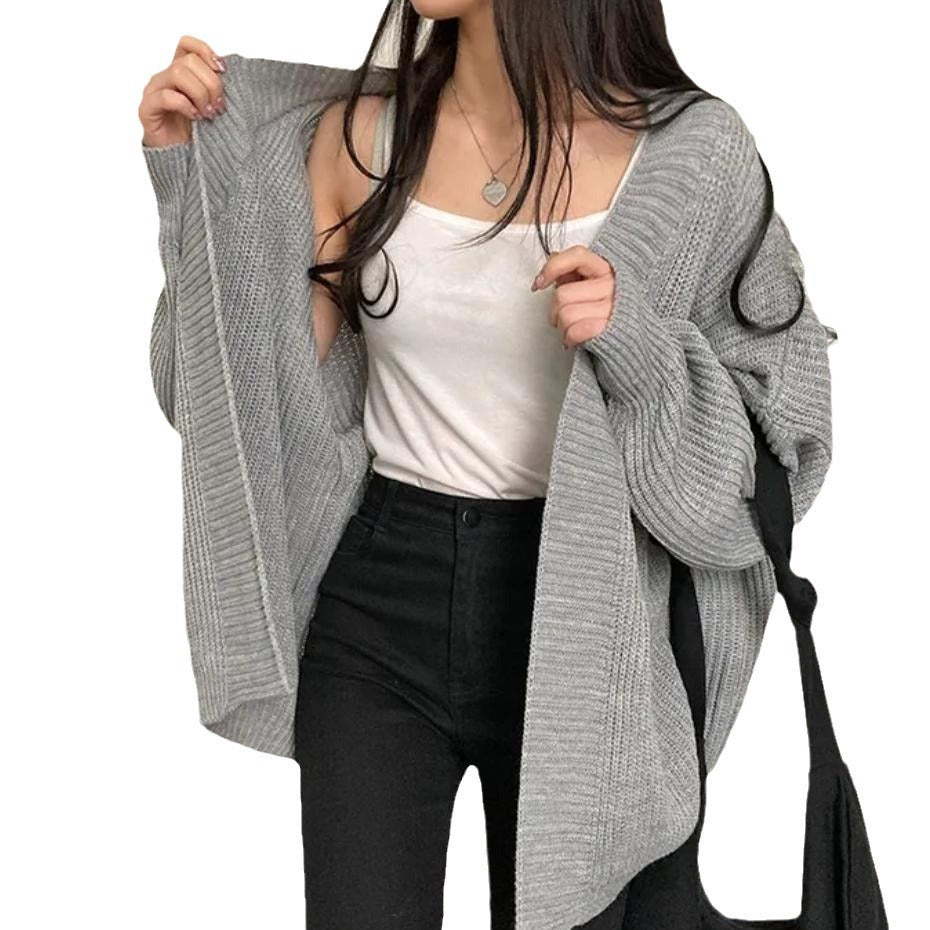 Damen kuschelige Strickjacke mit oversized Ärmeln und feiner Rippstruktur Drune