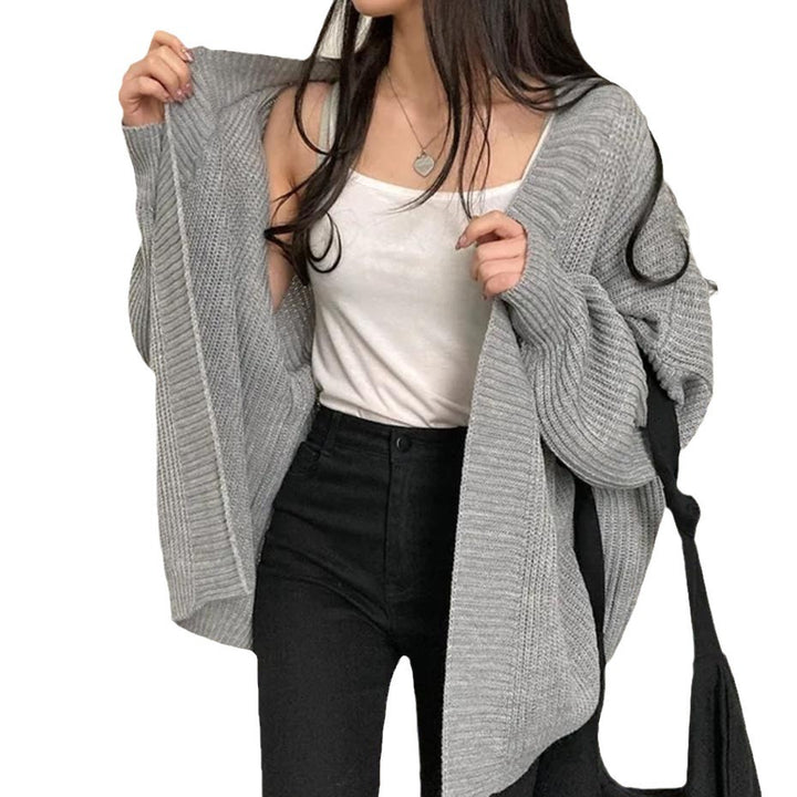Damen kuschelige Strickjacke mit oversized Ärmeln und feiner Rippstruktur Drune