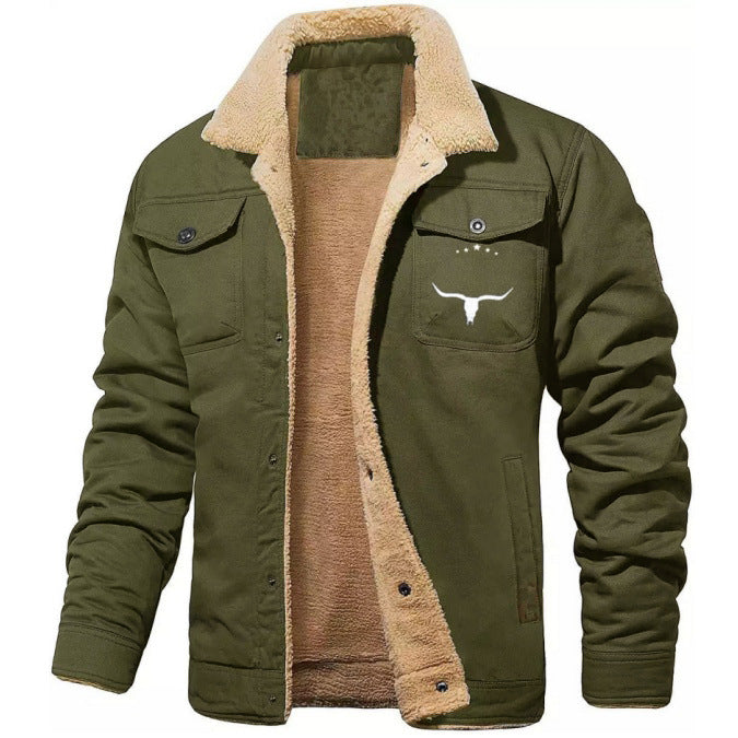 Herren Sherpa-gefütterte Canvas-Arbeiterjacke mit Brusttaschen Drune