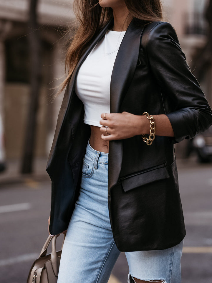Damen Eleganter Lederblazer mit modernem Schnitt und funktionalem Design Drune