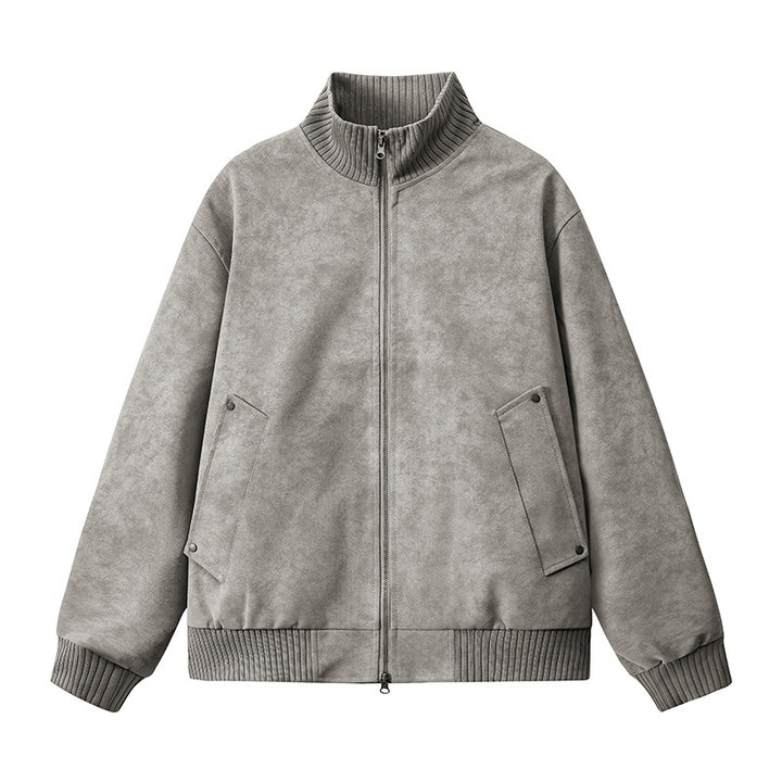 Damen Elegante Kunstlederjacke mit Stehkragen Drune