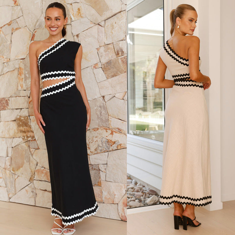 Damen Midi-Kleid mit asymmetrischem Schnitt und Zauberhaften Zick-Zack-Details Drune