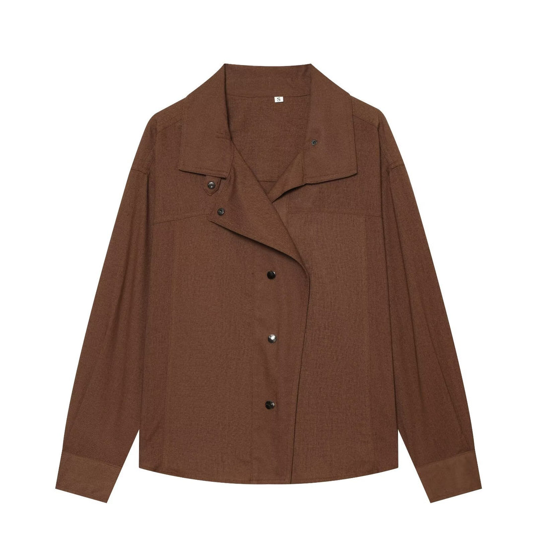 Damen Oversize Hemdblusen-Jacke mit Druckknopfblende und weiter Passform Drune