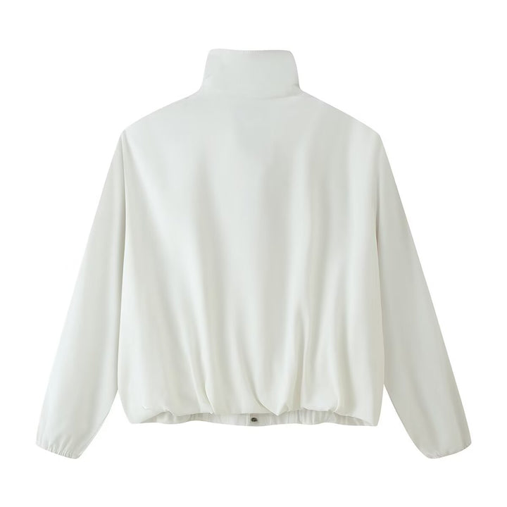 Damen Kurzblouson mit hohem Stehkragen, Schulterpatten und Druckknopfleiste Drune