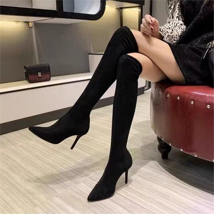 Damen Stretch-Overknee-Stiefel mit spitzer Zehenform und schlankem Stiletto-Absatz Drune