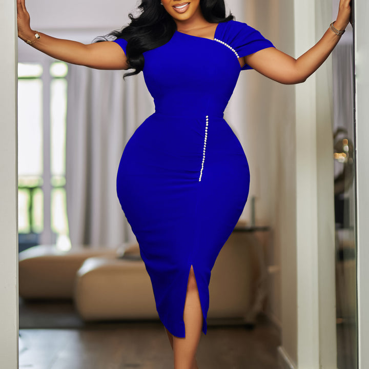 Damen Figurbetontes Kleid mit asymmetrischem Design und eleganten Pailletten Drune