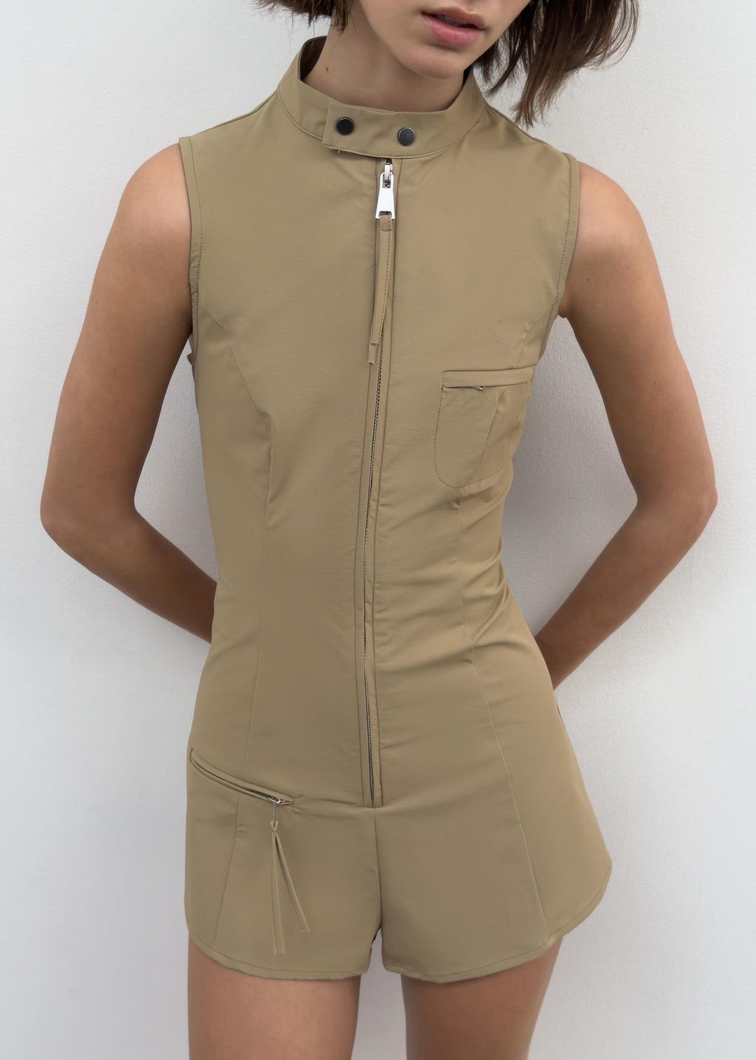 Damen Sportlicher Overall mit hohem Kragen und Reißverschluss Drune
