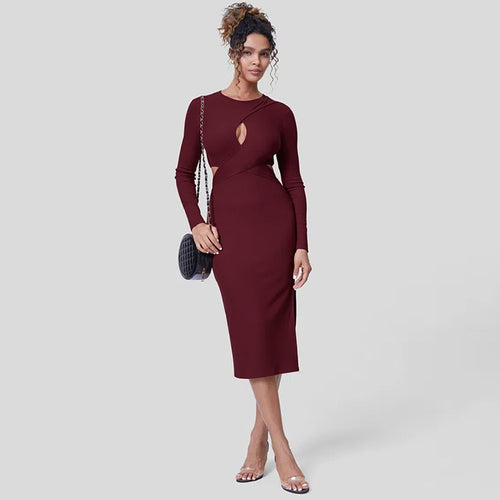 Damen elegantes Midikleid mit figurbetonten Cut-Out-Details Drune