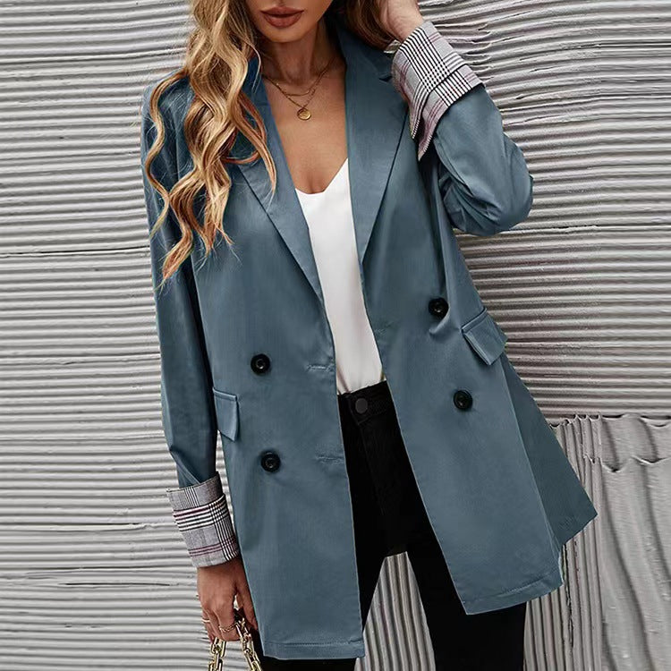 Damen eleganter Blazer mit doppelter Knopfleiste und gestreiften Ärmeln Drune