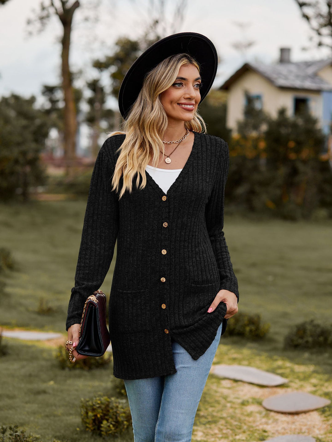 Damen Strickjacke mit Knopfleiste und praktischen Taschen Drune