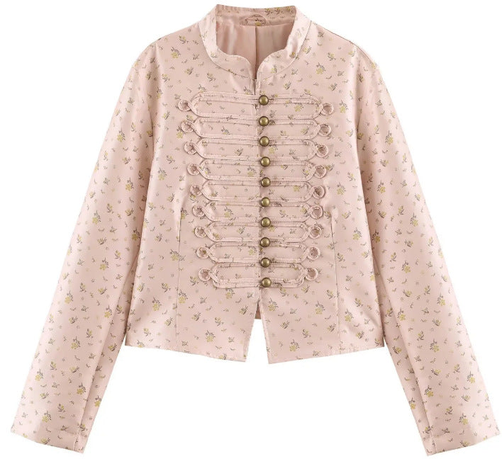 Damen Cropped Blazerjacke im Vintage‑Streifen‑Look mit Stehkragen und asymmetrischer Knopfleiste Drune