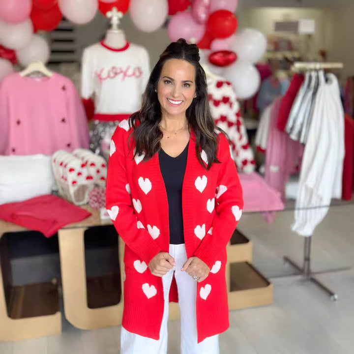 Damen Strickjacke mit herzförmigem Design und modischer Länge Drune