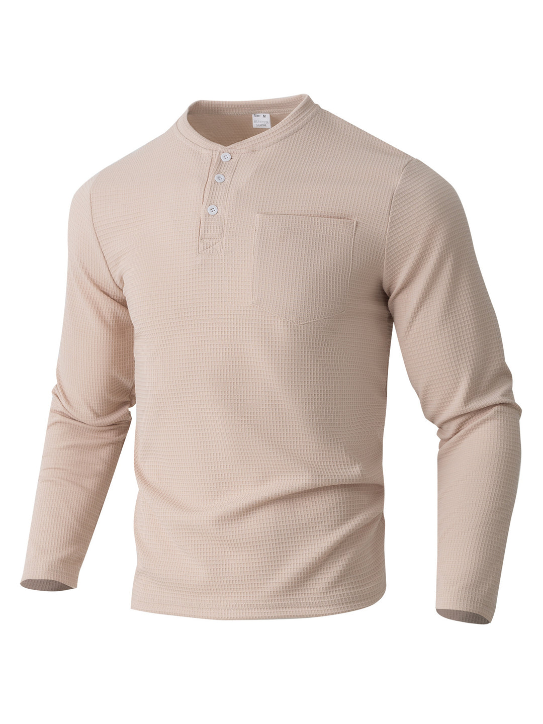 Herren Langarm Henley mit Waffelstruktur und Brusttasche thermisches Langarmshirt Drune