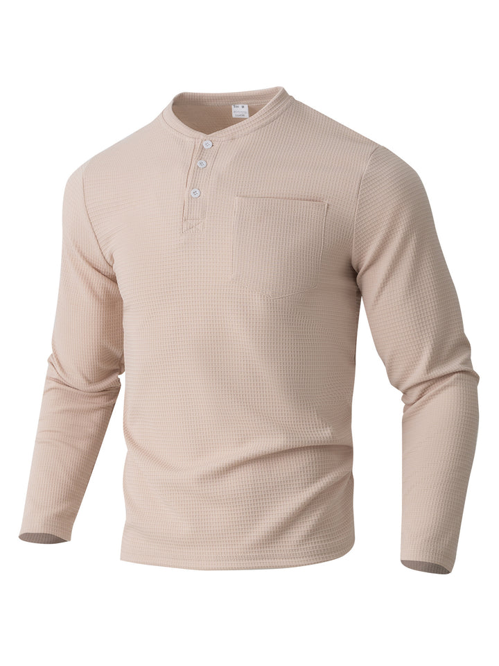 Herren Langarm Henley mit Waffelstruktur und Brusttasche thermisches Langarmshirt Drune