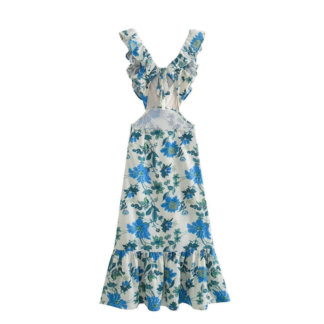 Damen Maxikleid mit weichem V-Ausschnitt und verspieltem Volant Drune