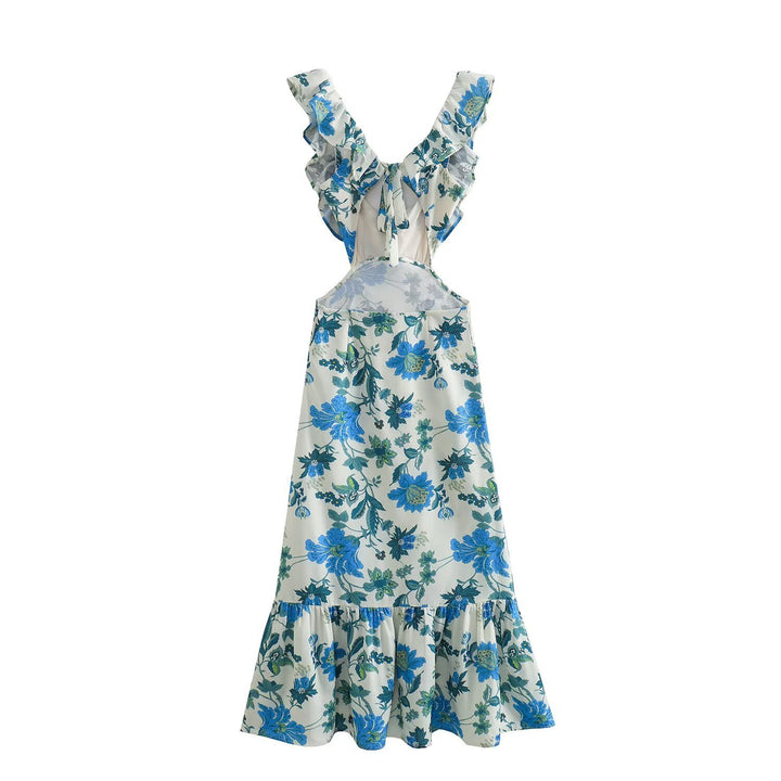 Damen Maxikleid mit weichem V-Ausschnitt und verspieltem Volant Drune
