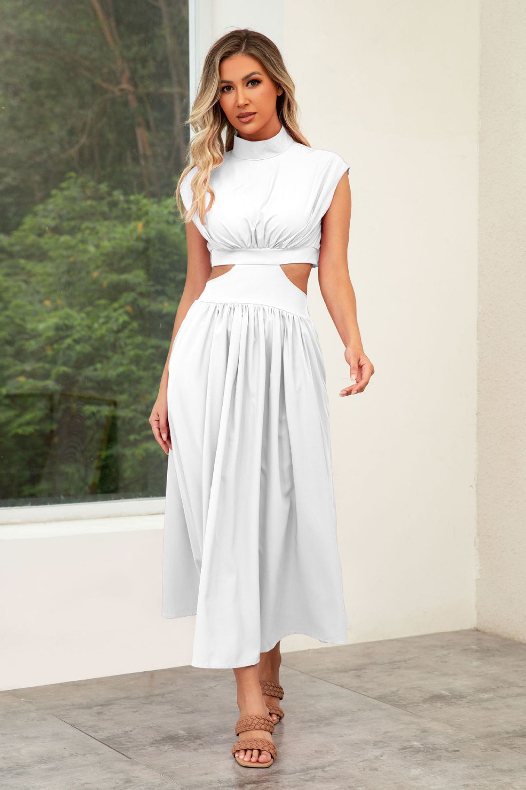 Damen Maxikleid mit Cut-Outs und modernem Stehkragen Drune