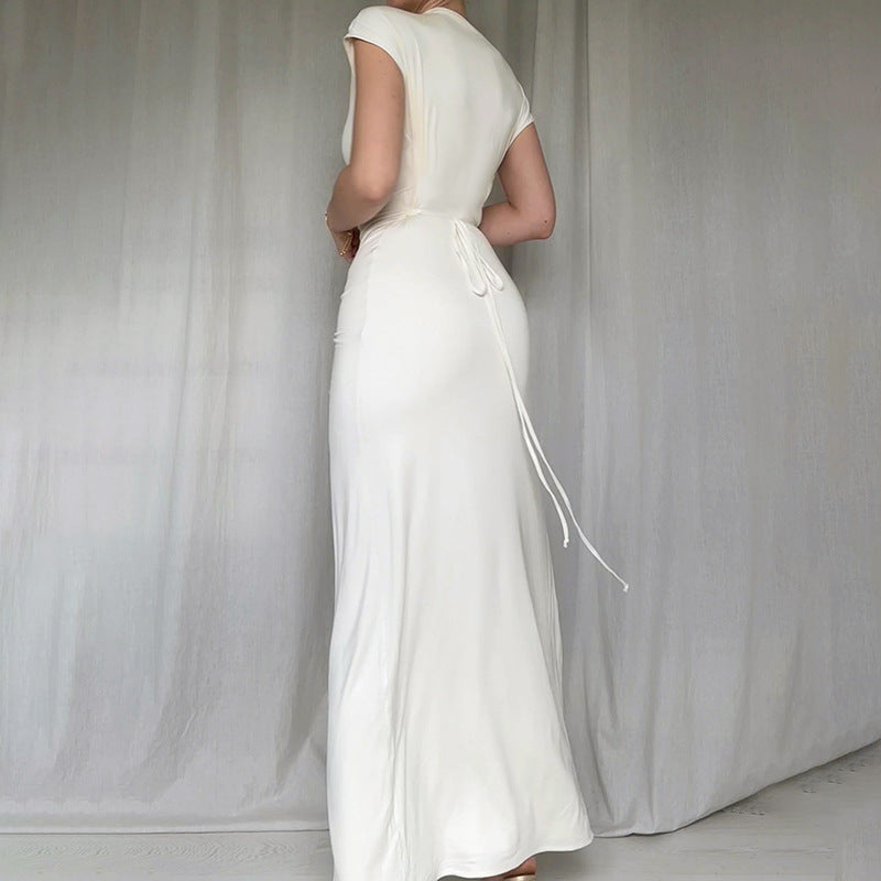 Damen Elegantes Langarm-Maxikleid mit hohem Schlitz Drune