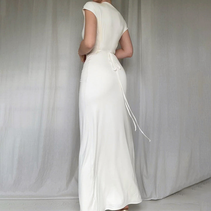 Damen Elegantes Langarm-Maxikleid mit hohem Schlitz Drune