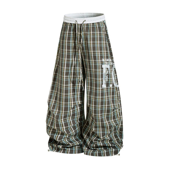 Damen Karierte Culotte-Palazzo-Hose mit elastischem Komfortbund und verstellbarem Ballon-Saum Drune