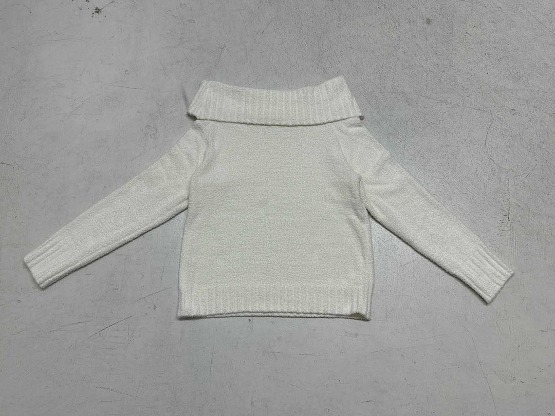 Damen Schulterfreier flauschiger Strickpullover mit breitem Umschlagkragen Drune