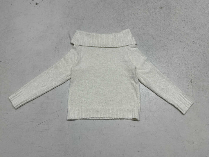 Damen Schulterfreier flauschiger Strickpullover mit breitem Umschlagkragen Drune