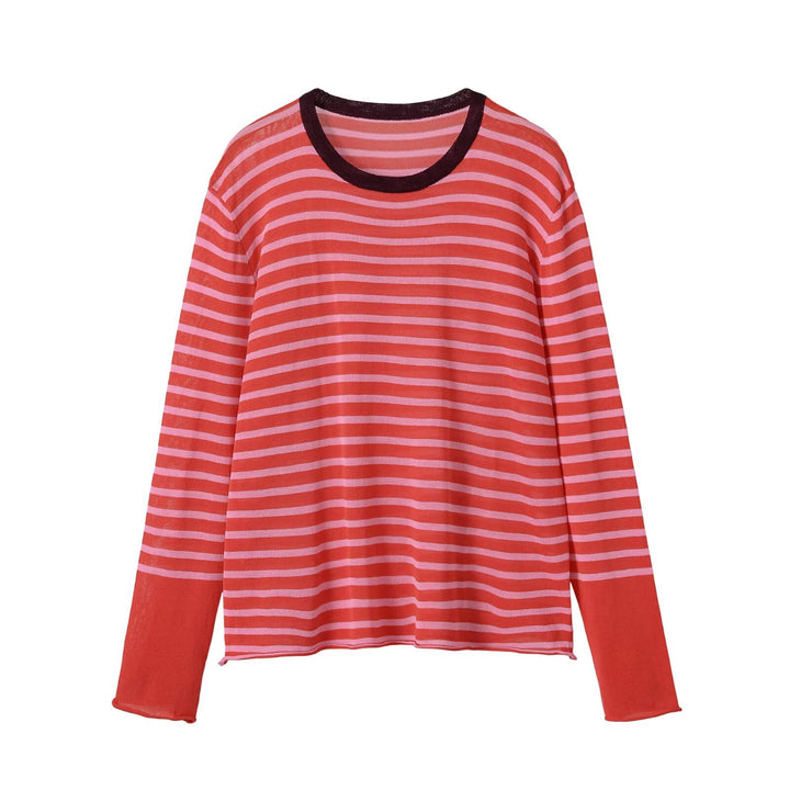 Damen Feinstrick-Longsleeve mit maritimen Querstreifen und kontrastierten Ärmeln Drune