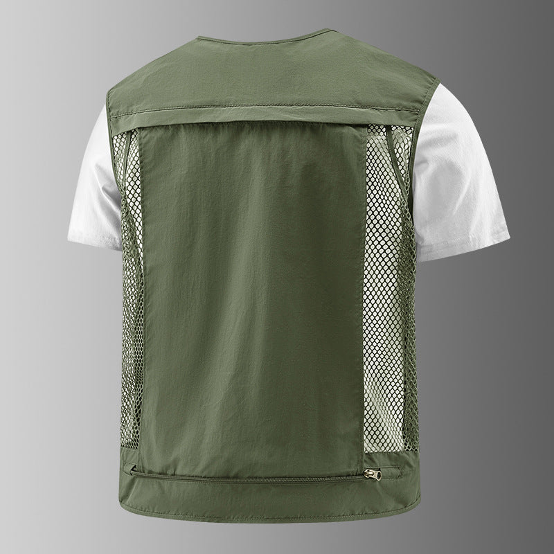 Herren Multifunktionale Outdoor-Utilityweste mit zahlreichen Reißverschlusstaschen, D-Ring und Karabiner Drune