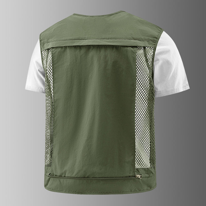 Herren Multifunktionale Outdoor-Utilityweste mit zahlreichen Reißverschlusstaschen, D-Ring und Karabiner Drune
