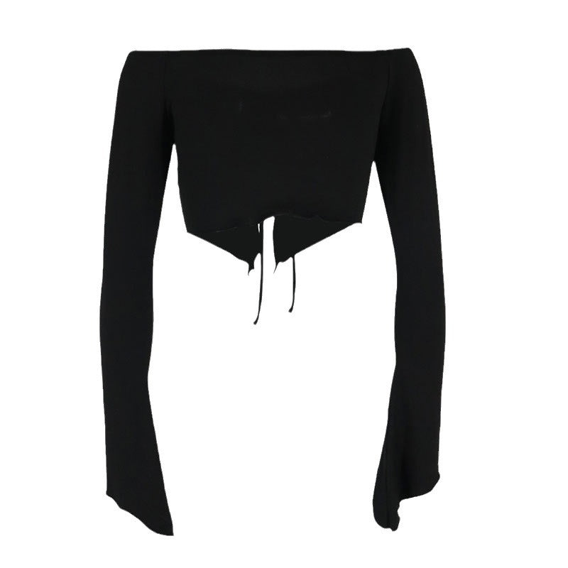 Damen Kapuzen Crop-Oberteil mit weitem Ärmel und Kordelzug Drune