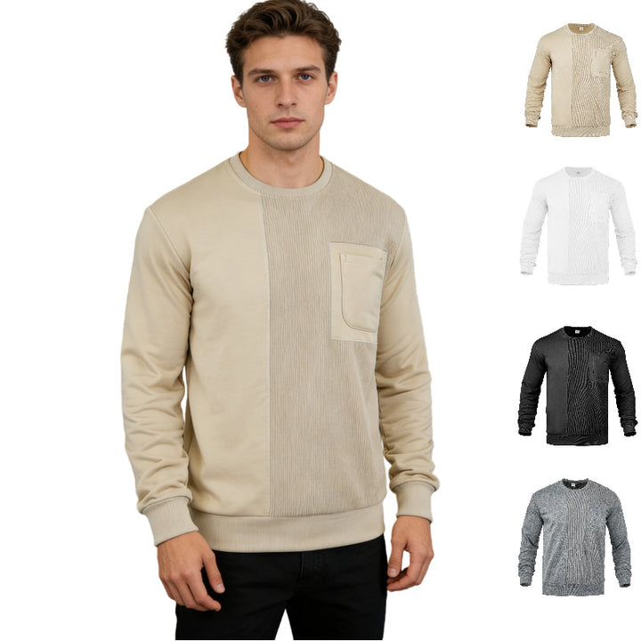 Herren Langärmeliges Struktur-Sweatshirt mit Brusttasche und Rippdetail Drune