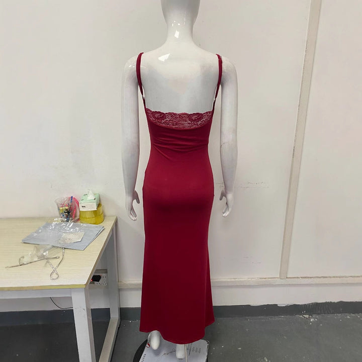 Damen Elegantes Maxikleid mit ansprechendem Spitzenrücken und taillierter Silhouette Drune
