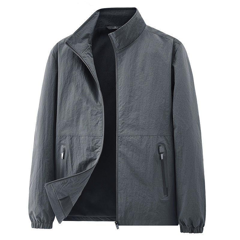 Herren Minimalistische Funktionsjacke mit Stehkragen, atmungsaktivem Meshfutter und wasserabweisenden Reißverschlüssen Drune