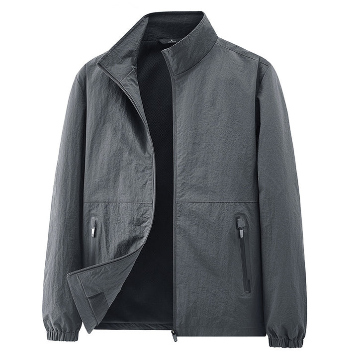 Herren Minimalistische Funktionsjacke mit Stehkragen, atmungsaktivem Meshfutter und wasserabweisenden Reißverschlüssen Drune