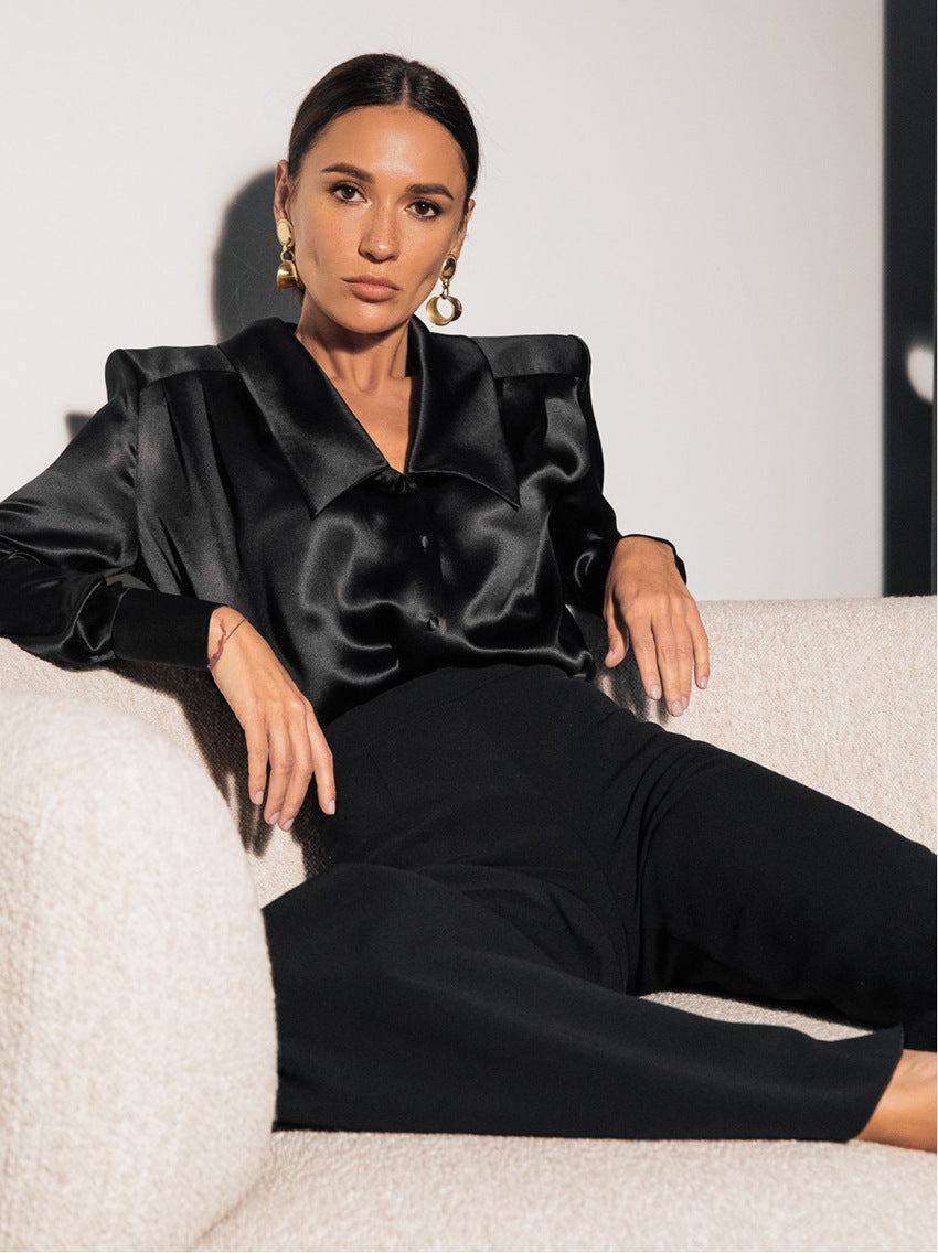 Damen Satinbluse mit übergroßem Spitzkragen und eleganten Langärmeln Drune