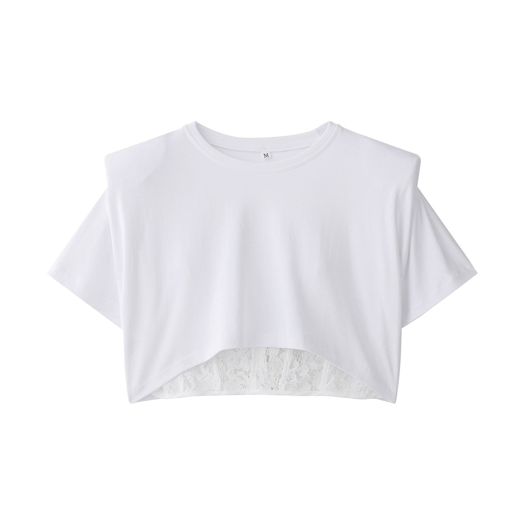 Damen Crop-T-Shirt mit eleganter Spitzenunterlage Drune