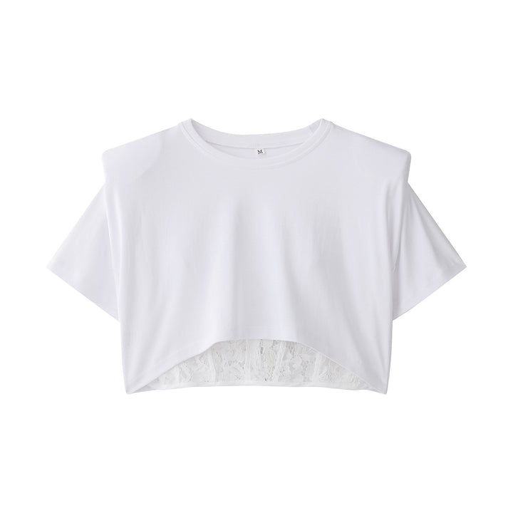 Damen Crop-T-Shirt mit eleganter Spitzenunterlage Drune