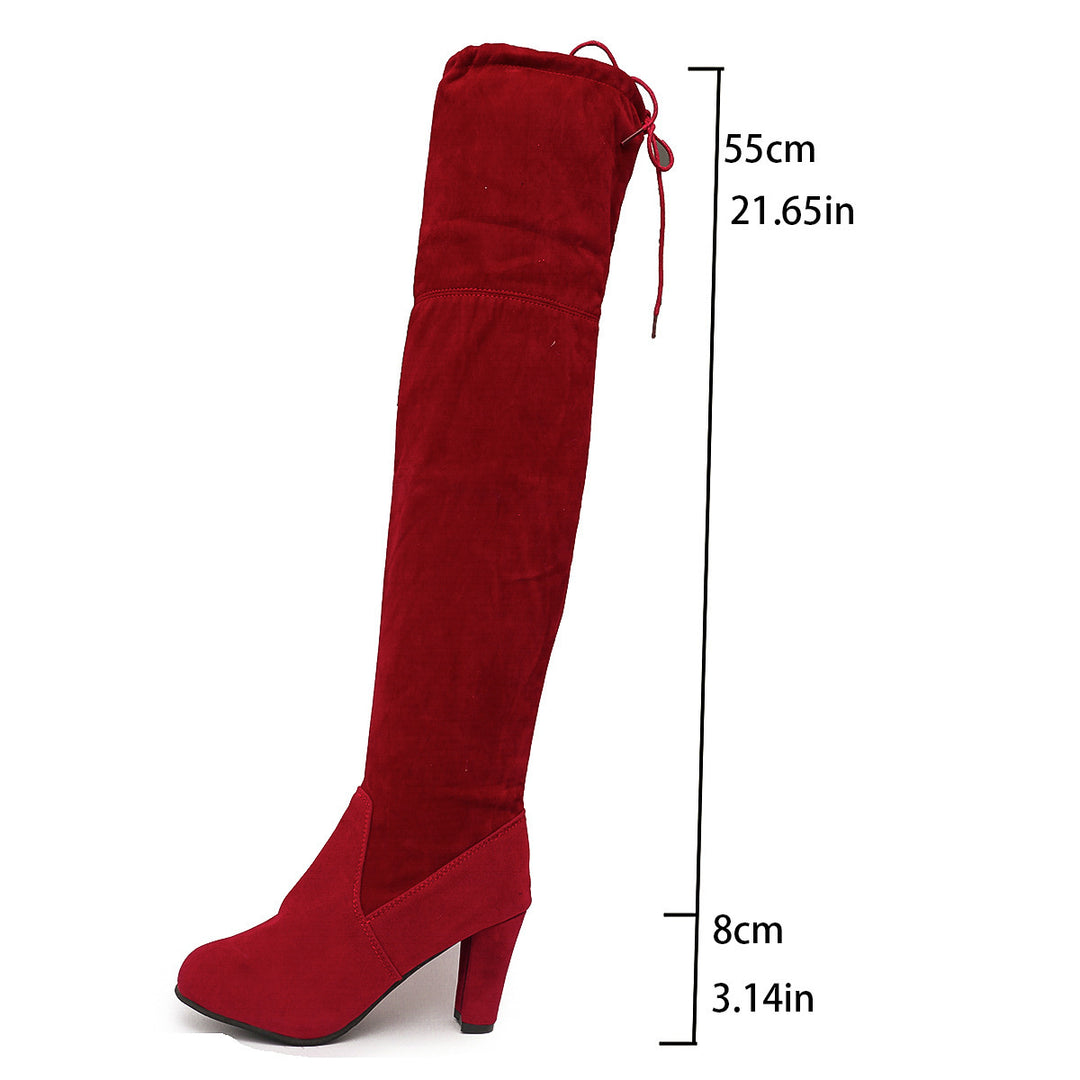 Damen Overknee-Slouch-Stiefel mit 8cm Blockabsatz und verstellbarem Kordelabschluss Drune