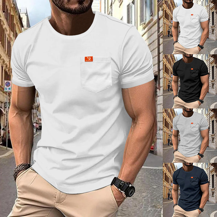 Herren nan Singlejersey-Kurzarmshirt mit aufgesetzter Brusttasche, verstärkten Nähten und Rundhalsausschnitt Drune