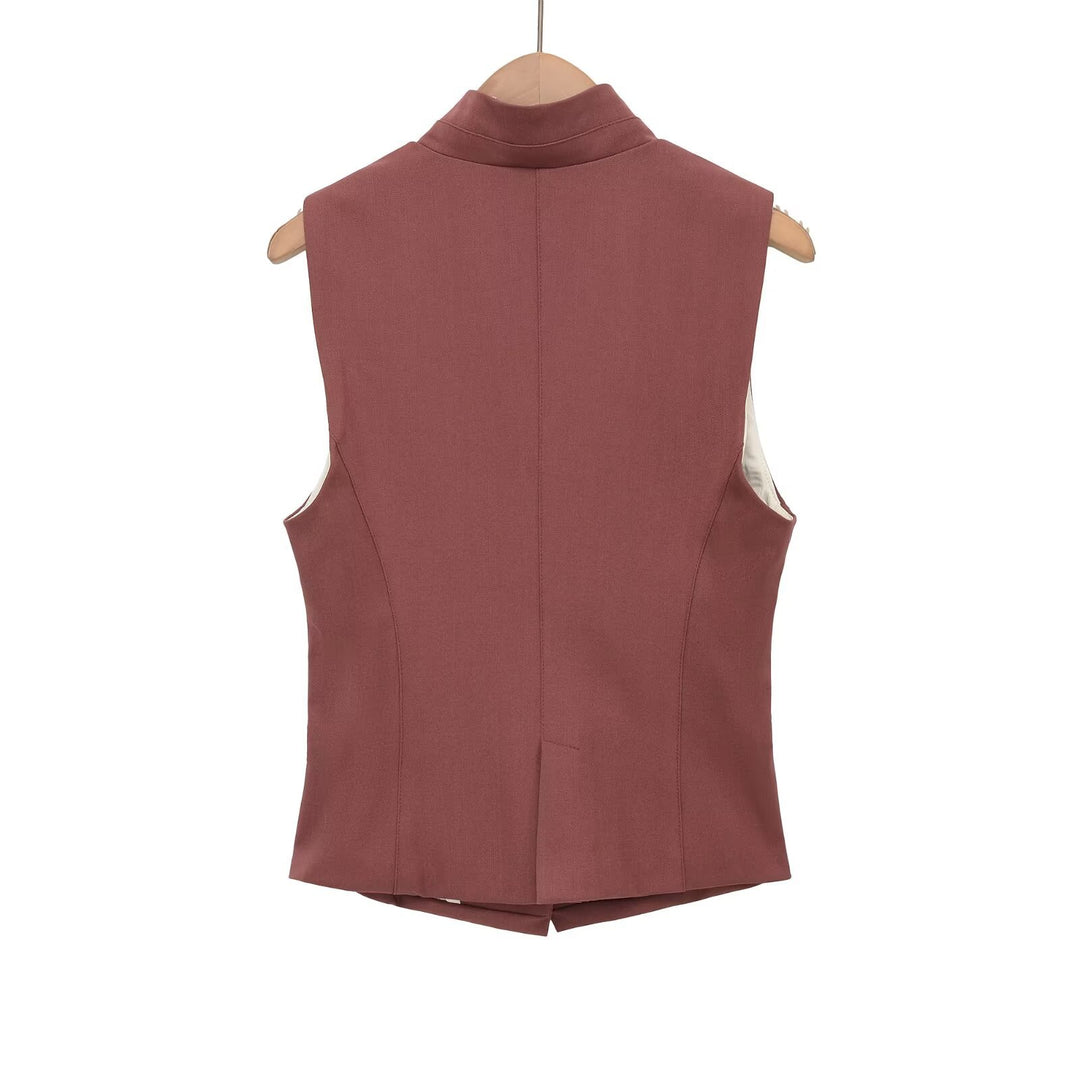 Damen elegante Weste mit schmalem Kragen Drune