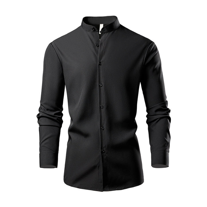 Herren Langarm-Kimonohemd mit modernem Stehkragen und eleganten Knopfdetails Drune