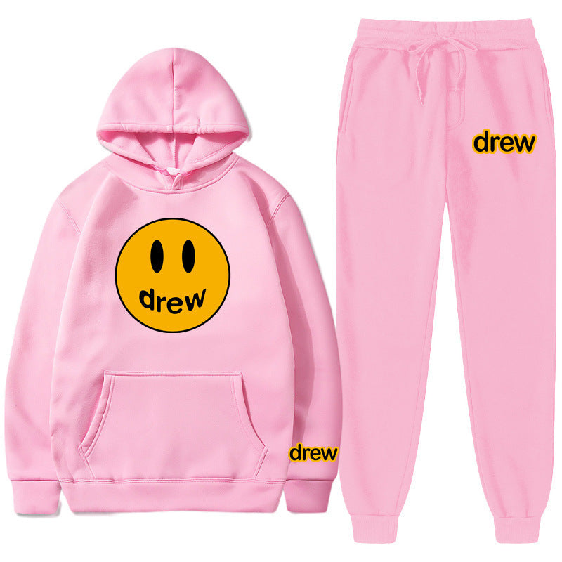 Unisex nan zweiteiliges Lounge-Set aus French-Terry mit Smiley-Print Kapuzenpullover und tapered Jogginghose Drune
